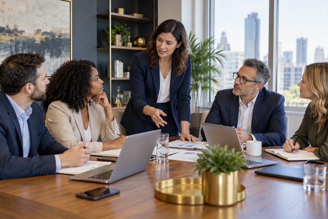 AI illustration: A leadership team working together